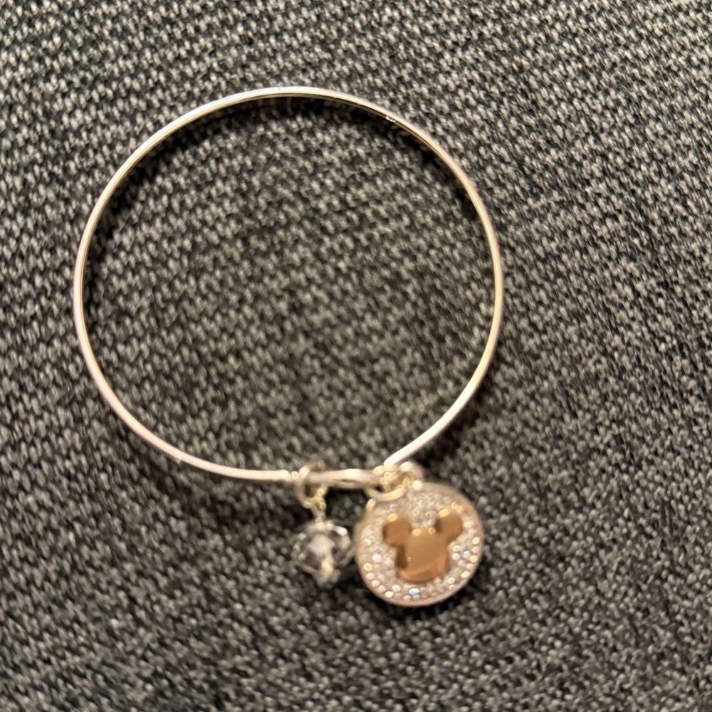 Silver and Rose Gold Mickey Charm Bangle Bracelet